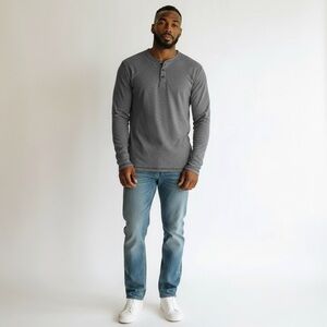 American Republic Men’s Gray Striped Long Sleeve Bottom Top Shirt size XL